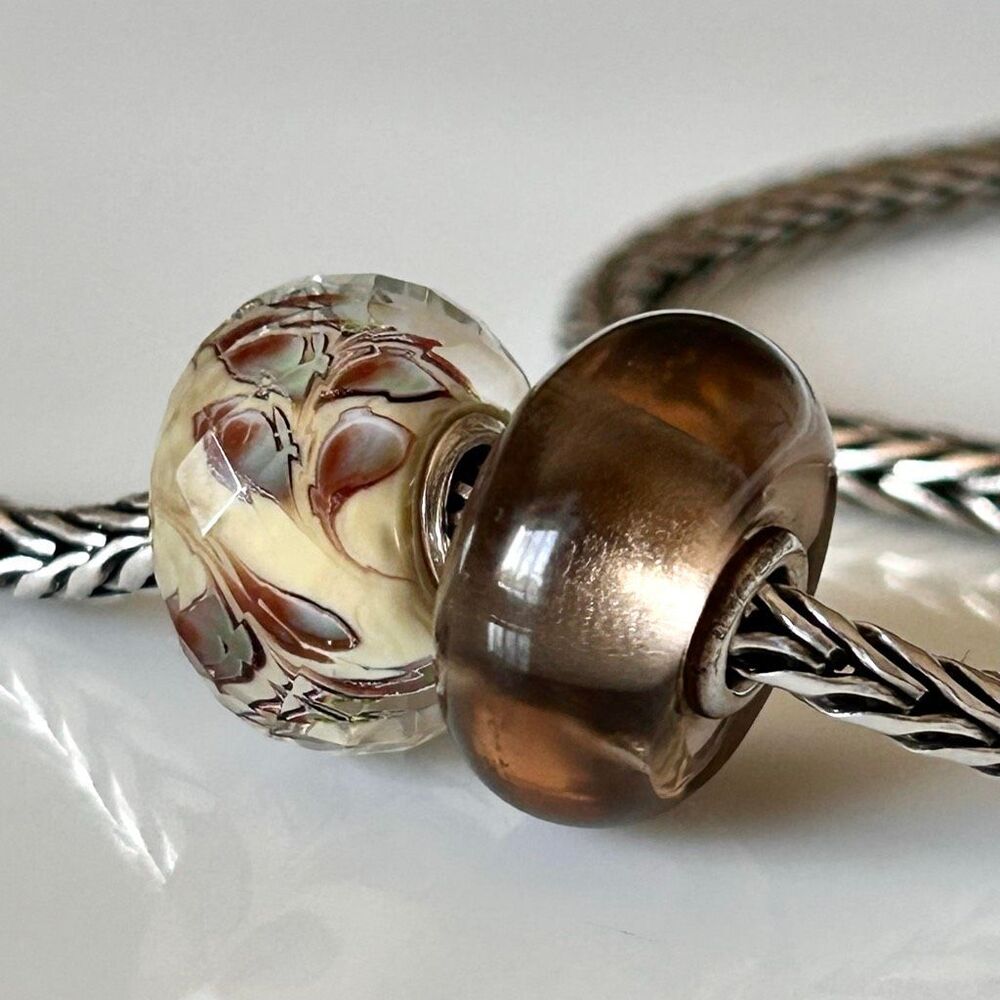 TROLLBEADS Swaying Leaves Facet LAA 925S & Macrow Smooth Smoky Brown Quartz - Picture 6 of 9